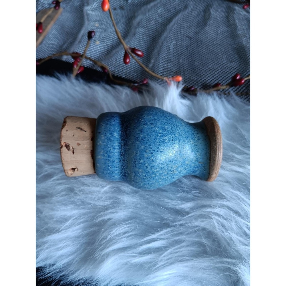 Miniature Pottery/Blue Signed Vase With Cork Stopper - Picture 5 of 6